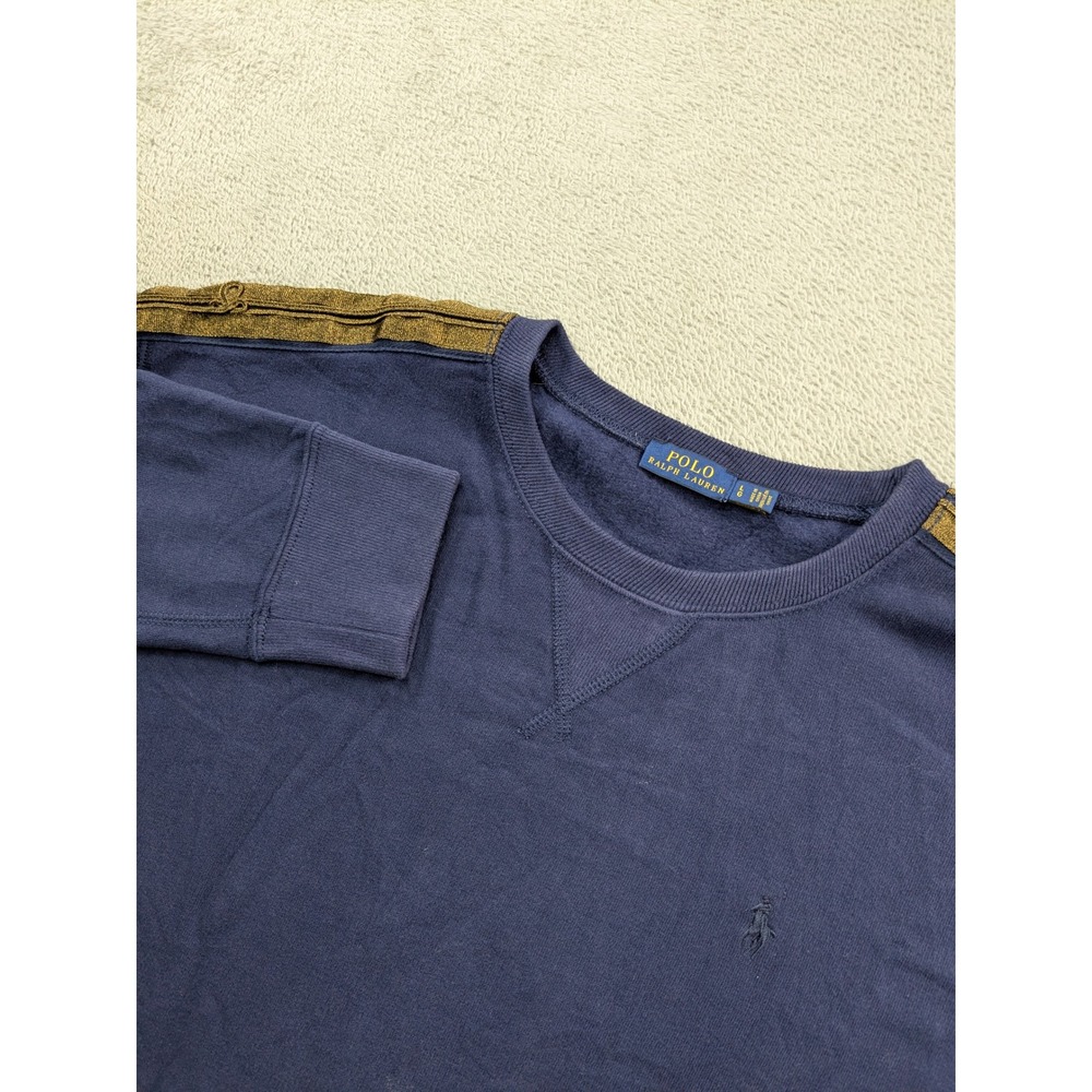 Polo Ralph Lauren Navy Blue Sweatshirt Gold Metallic Trim Crewneck Large